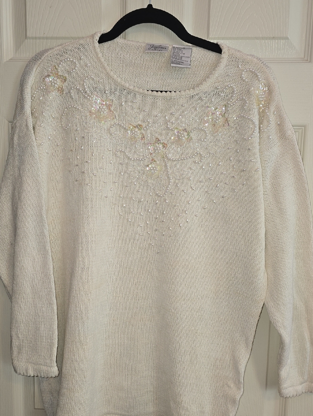 Jaclyn Smith Cream Sequin‎ Floral Crewneck Sweater